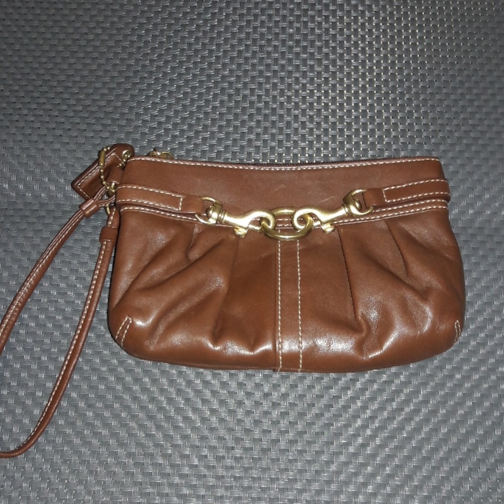 COACH Chocolate Brown Pleated Leather Wristlet